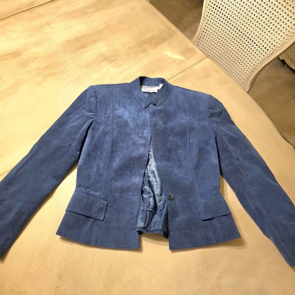 VTG Blassport by Bill Blass Blue Ultrasuede Blazer Jacket - Size 6 (Fits XS)